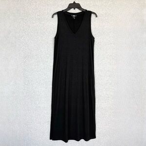 PAIGE Sage Midi Tank Dress Side Slit Slub Knit Casual Capsule Size Medium Black
